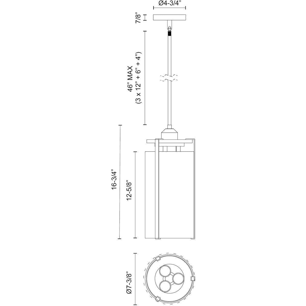 Alora PD536107MBWC BELMONT 7" PD MATTE BLACK CLEAR WATER GLASS ROD 46 3X60W E26