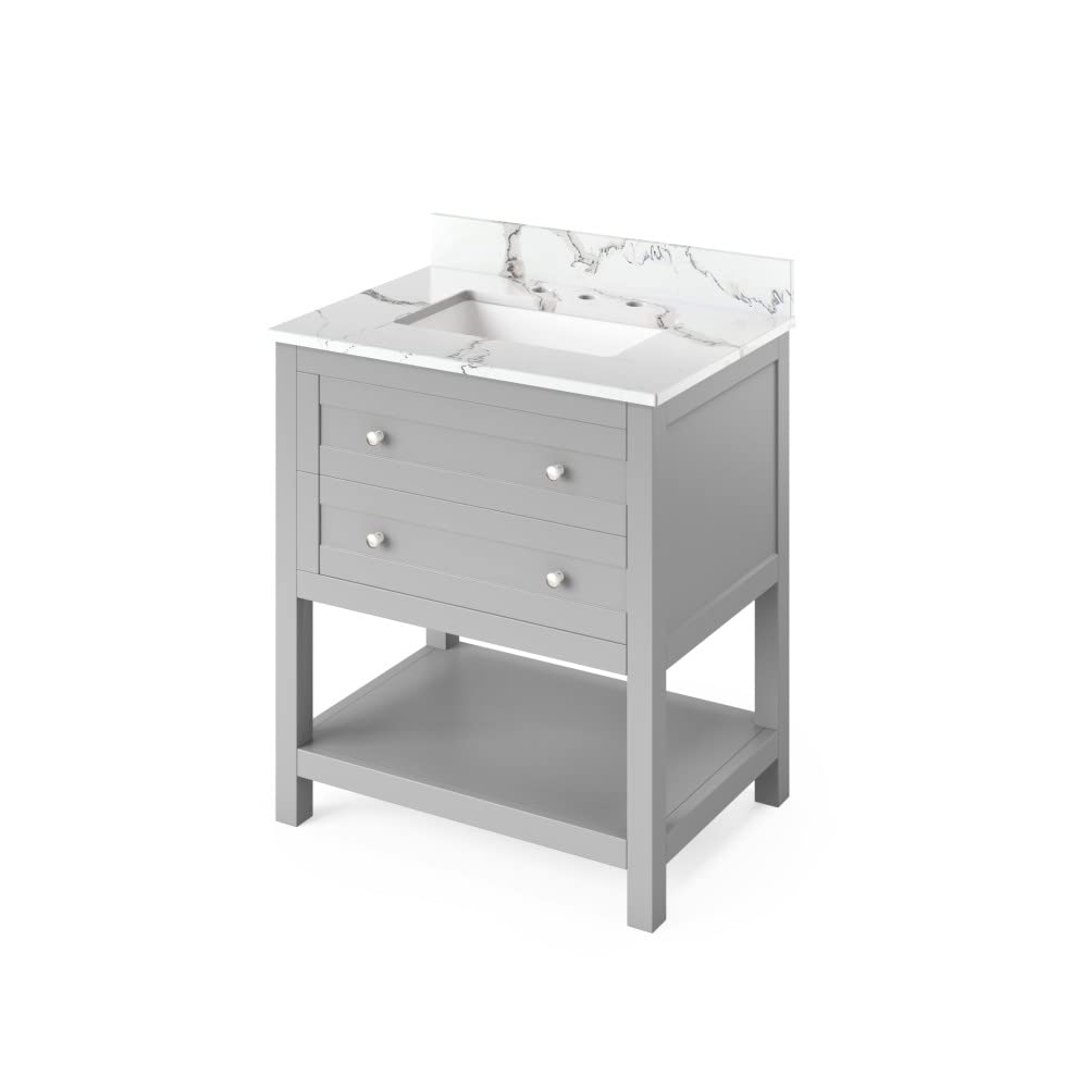 Jeffrey Alexander VKITAST30GRCQR 30" Grey Astoria Vanity, Calacatta Vienna Quartz Vanity Top, undermount rectangle bowl
