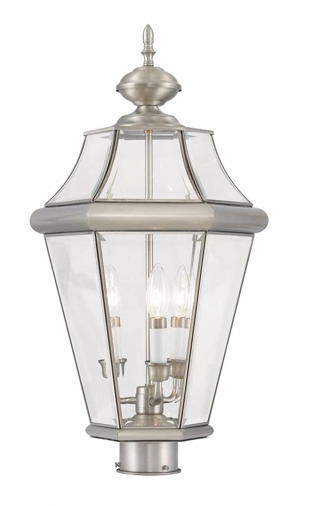 Livex Lighting 2364-91 Georgetown 3 Light Outdoor Post Lantern, Brushed Nickel