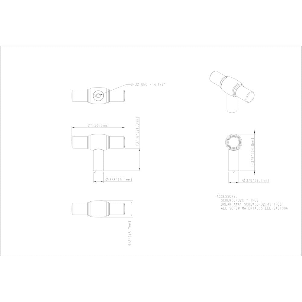 Jeffrey Alexander 885L-BG 2" Brushed Gold Hayworth Cabinet "T" Knob