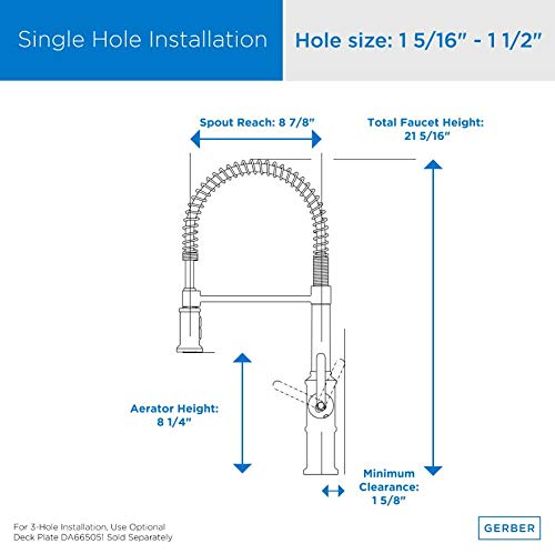 Gerber D455237 Chrome Kinzie Pre-rinse Single Handle Spring Spout Kitchen Faucet