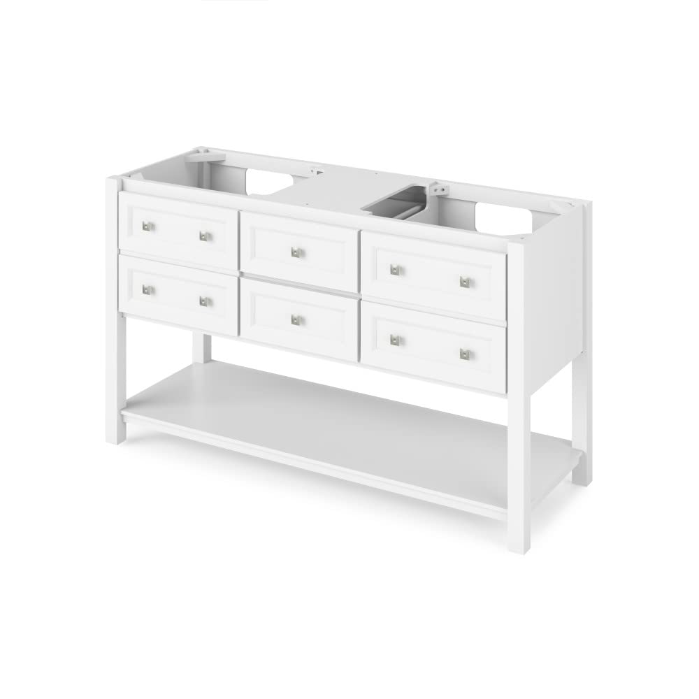 Jeffrey Alexander VKITADL60WHWCR 60" White Adler Vanity, double bowl, White Carrara Marble Vanity Top, two undermount rectangle bowls