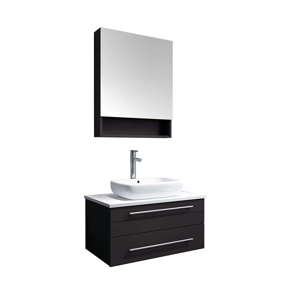 Fresca FVN6130ES-VSL Fresca Lucera 30" Espresso Wall Hung Vessel Sink Modern Bathroom Vanity w/ Medicine Cabinet