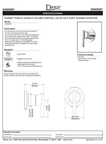 Gerber D560958BNT Brushed Nickel Parma Volume Control or Diverter Valve Trim Kit