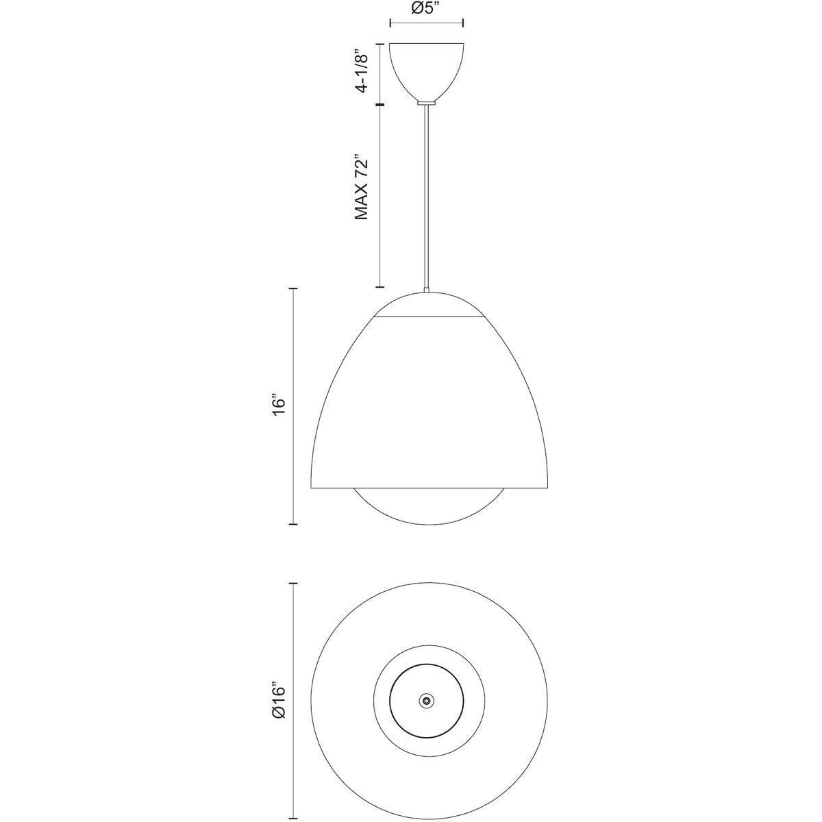 Alora PD529116MBOP KENJI 16" PD MATTE BLACK OPAL GLASS CORD 72 1X60W E26