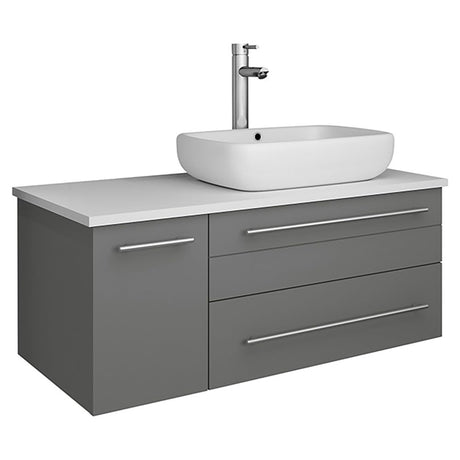 Fresca FCB6136GR-VSL-R-CWH-V Fresca Lucera 36" Gray Wall Hung Modern Bathroom Cabinet w/ Top & Vessel Sink - Right Version
