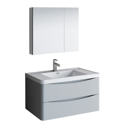 Fresca FVN9036GRG Fresca Tuscany 36" Glossy Gray Wall Hung Modern Bathroom Vanity w/ Medicine Cabinet