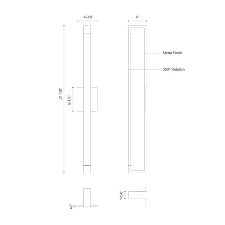 Kuzco WS24332-BN SWIVEL 32" WS Brushed Nickel 120V ELV LED 3000K 90CRI 38W