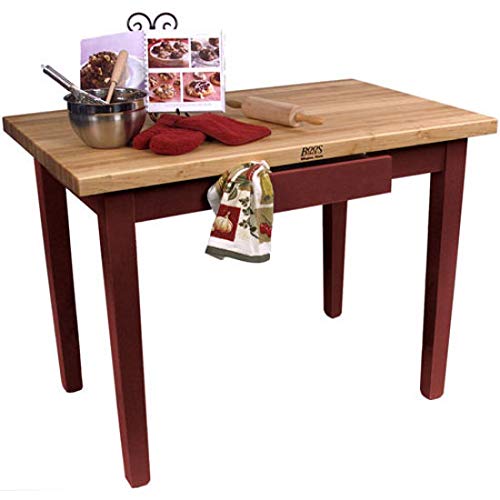 John Boos C6024-D-BN Classic Country Worktable, 60" W x 24" D 35" H, with Drawer, Barn Red