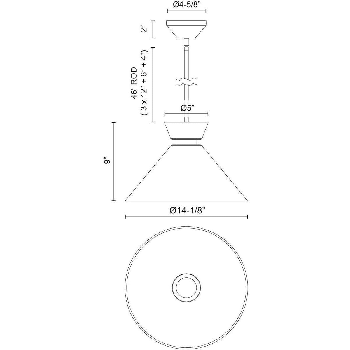 Alora PD470514BGGO HALSTON 14" PD BRUSHED GOLD GLOSSY OPAL GLASS ROD 46 1X60W E26