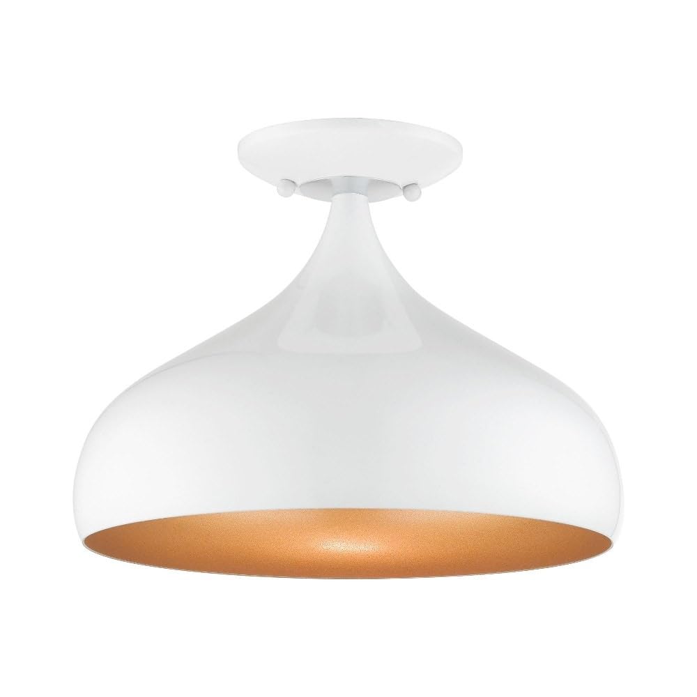 Livex Lighting 41050-69 Amador 1 Light 12 inch Shiny White with Polished Chrome Accents Semi-Flush Mount Ceiling Light