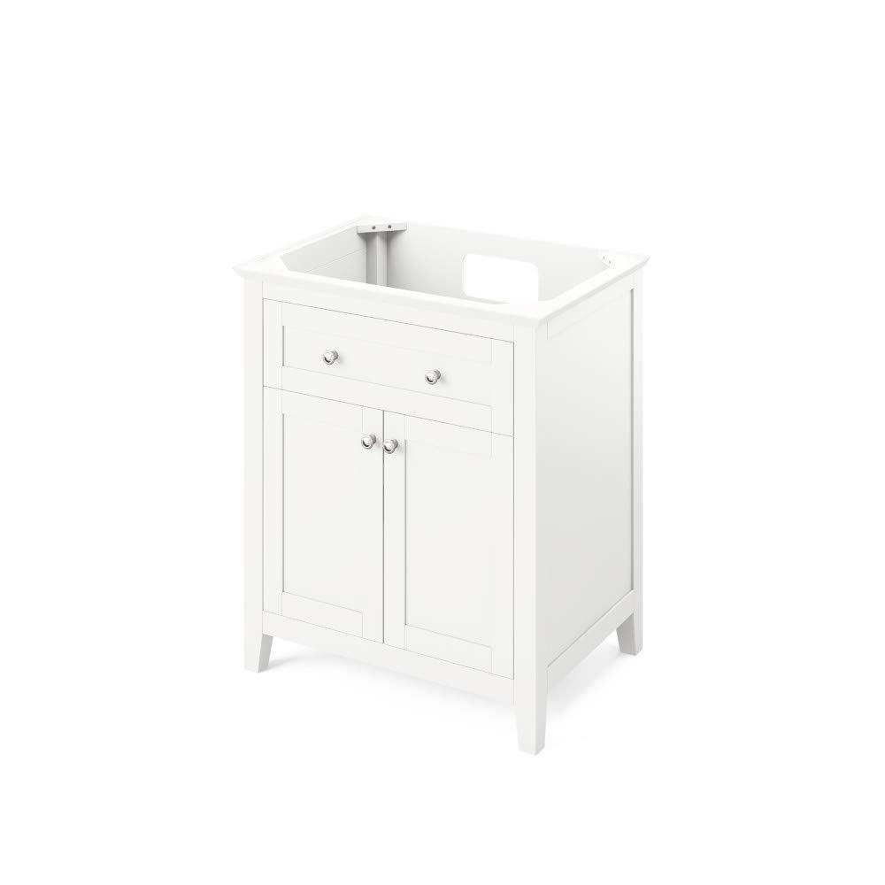 Jeffrey Alexander VKITCHA30WHWCR 30" White Chatham Vanity, White Carrara Marble Vanity Top, undermount rectangle bowl
