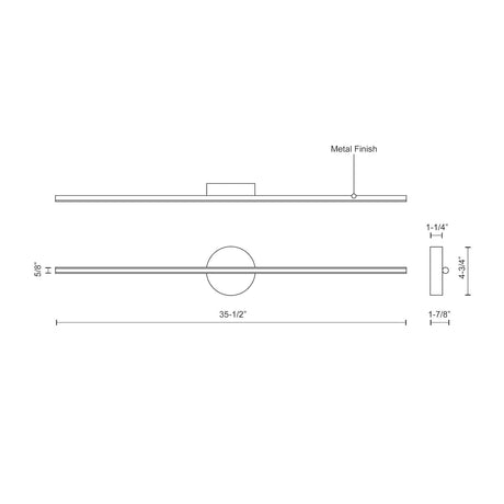 Kuzco WS14935-WH CHUTE 35" WS White 120V TRIAC/ELV LED 3000K 90CRI 15W