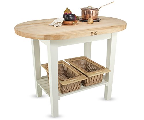John Boos C-ELIP6030175-S-BN C-Elip Country-Style Elliptical Butcher Block Table - 60" W, 30" D, One Shelf, Barn Red Base