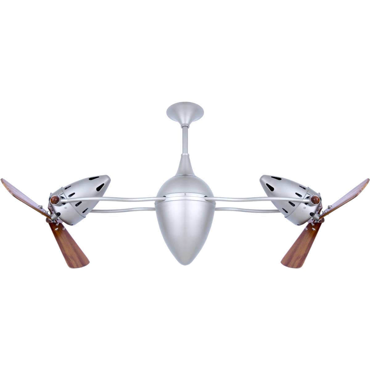 Matthews Fan AR-BN-WD Ar Ruthiane 360° dual headed rotational ceiling fan in brushed nickel with solid sustainable mahogany wood blades.