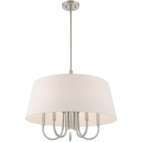 Livex Lighting 50805-91 Belclaire - Six Light Chandelier, Brushed Nickel Finish with Oatmeal Fabric Shade