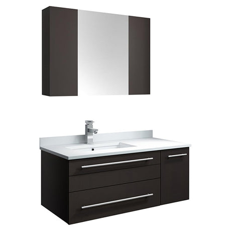 Fresca FVN6136ES-UNS-L Fresca Lucera 36" Espresso Wall Hung Undermount Sink Modern Bathroom Vanity w/ Medicine Cabinet - Left Version