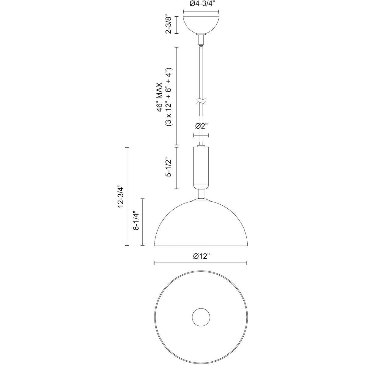 Alora PD563012MBCL JUDE 12" PD MATTE BLACK CLEAR GLASS ROD 46 1X60W E26