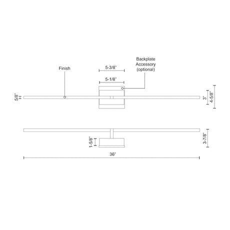 Kuzco WS25336-BN PANDORA 36" WS Brushed Nickel 120V TRIAC/ELV LED 3000K 90CRI 26W