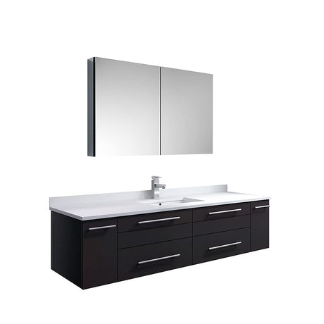Fresca FVN6160ES-UNS Fresca Lucera 60" Espresso Wall Hung Single Undermount Sink Modern Bathroom Vanity w/ Medicine Cabinet