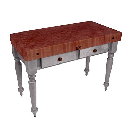 John Boos CHY-CUCR05-UG Cherry Rustica - 4" Thick End-Grain Butcher Block. 48"W x 24"D. Gray Stained Base.