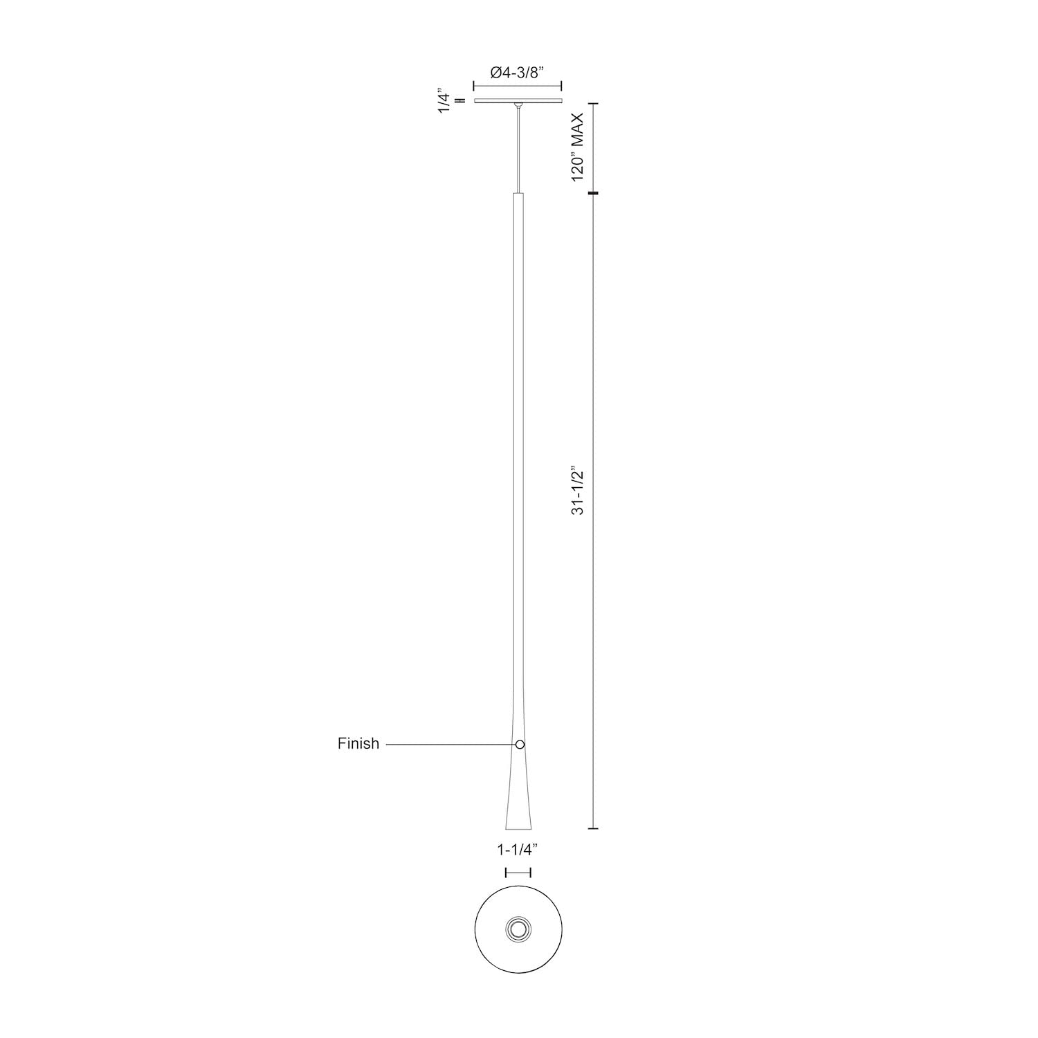 Kuzco PD15832-WH TAPER 32" PD White 120V TRIAC/ELV LED 3000K 90CRI 7W