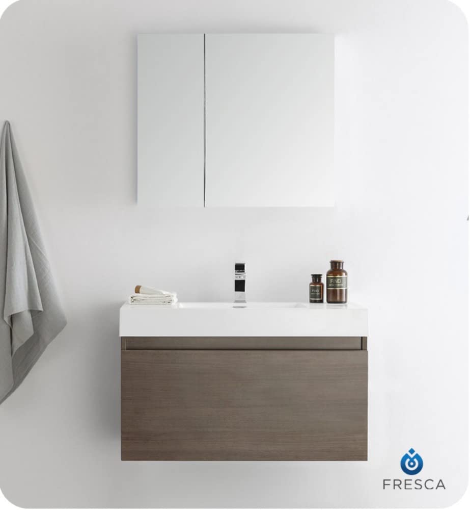 Fresca FVN8008GO Fresca Mezzo 36" Gray Oak Wall Hung Modern Bathroom Vanity w/ Medicine Cabinet