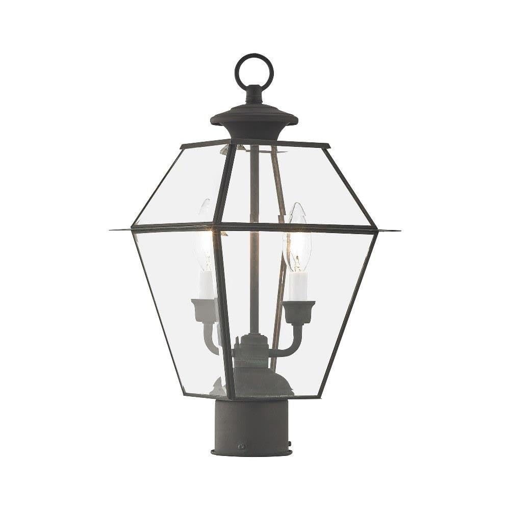 Livex Lighting 2284-61 Transitional Two Light Outdoor Post Lantern from Westover Collection in Bronze/Dark Finish, 9.00 inches, 16.50x9.00x9.00, Charcoal
