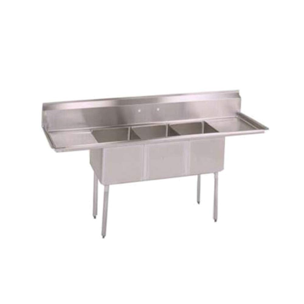John Boos E3S8-1620-14T18 E-Series Three Compartment Sink with (3) 16"W x 20" Front to Back 14" Deep Bowls, 18" Left & Right Drainboards