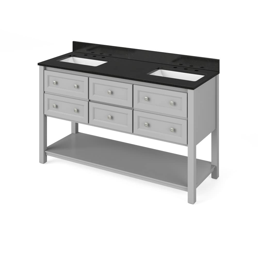 Jeffrey Alexander VKITADL60GRBGR 60" Grey Adler Vanity, double bowl, Black Granite Vanity Top, two undermount rectangle bowls