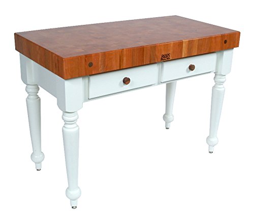 John Boos CHY-CUCR05-SHF-BS Cherry Rustica - 4" End-Grain Butcher Block. 48"W x 24"D, with Shelf. Basil Green Base.