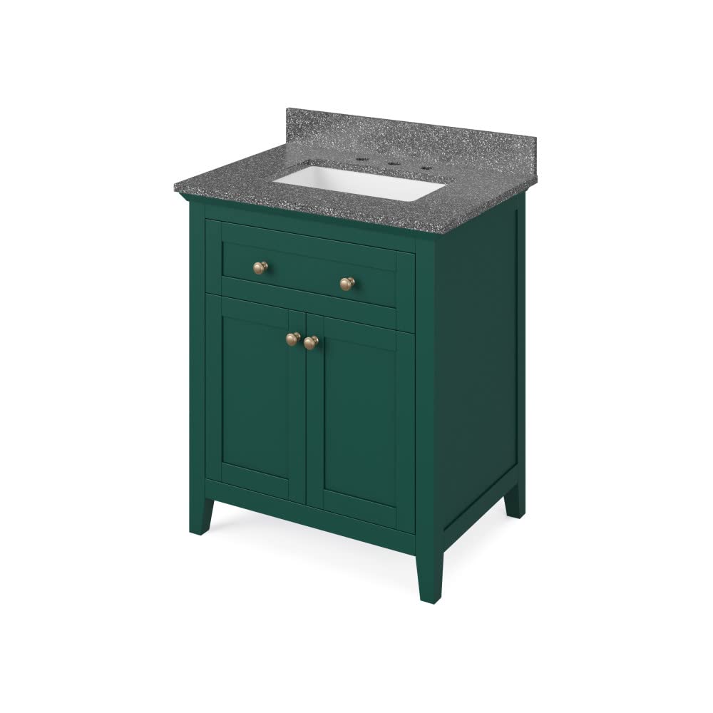 Jeffrey Alexander VKITCHA30GNBOR 30" Forest Green Chatham Vanity, Boulder Cultured Marble Vanity Top, undermount rectangle bowl