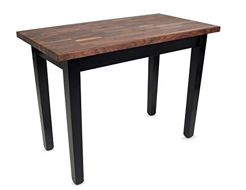 John Boos WAL-C6030-S-CR Blended-Grain Walnut-Top Country Work Table - 60"L x 30"W 35"H, One Shelf, Cherry Stained Base