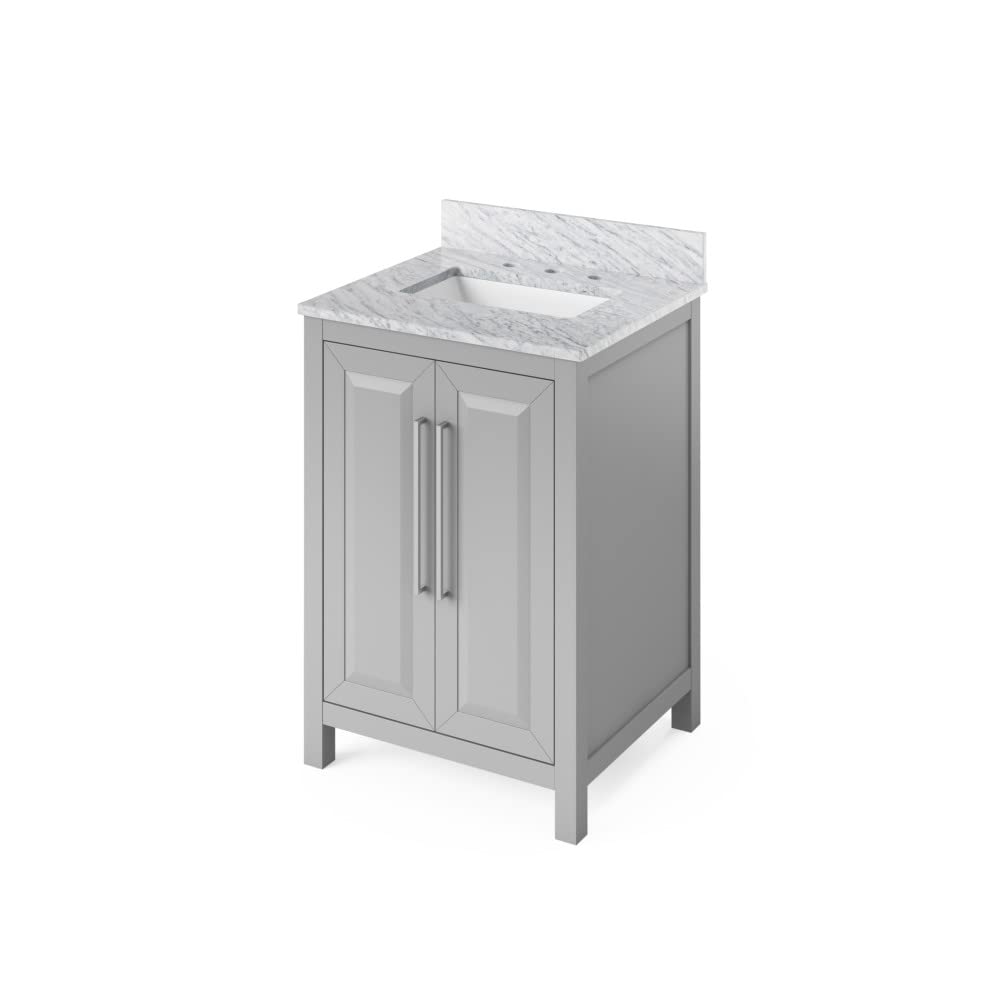 Jeffrey Alexander VKITCAD24GRWCR 24" Grey Cade Vanity, White Carrara Marble Vanity Top, undermount rectangle bowl