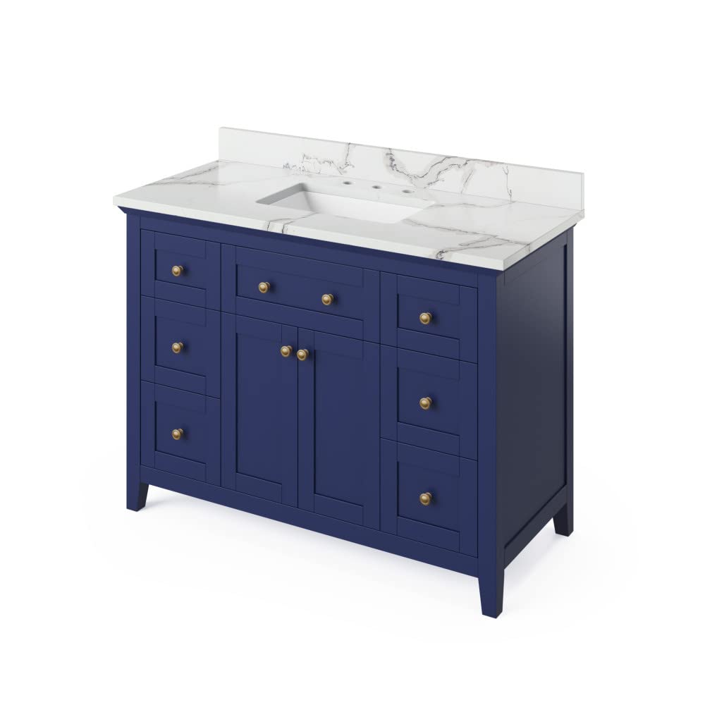 Jeffrey Alexander VKITCHA48BLCQR 48" Hale Blue Chatham Vanity, Calacatta Vienna Quartz Vanity Top, undermount rectangle bowl