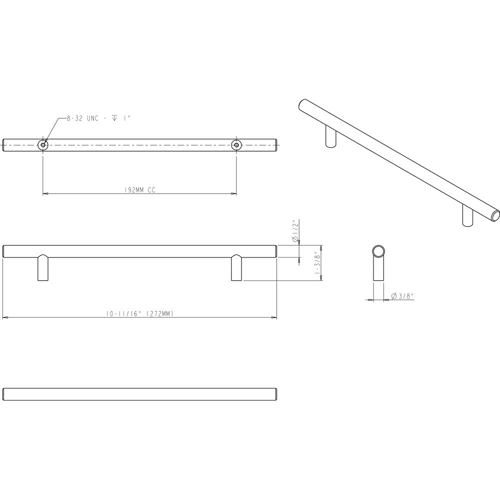 Elements 272DBB 192 mm Center-to-Center Dark Brushed Bronze Naples Cabinet Bar Pull
