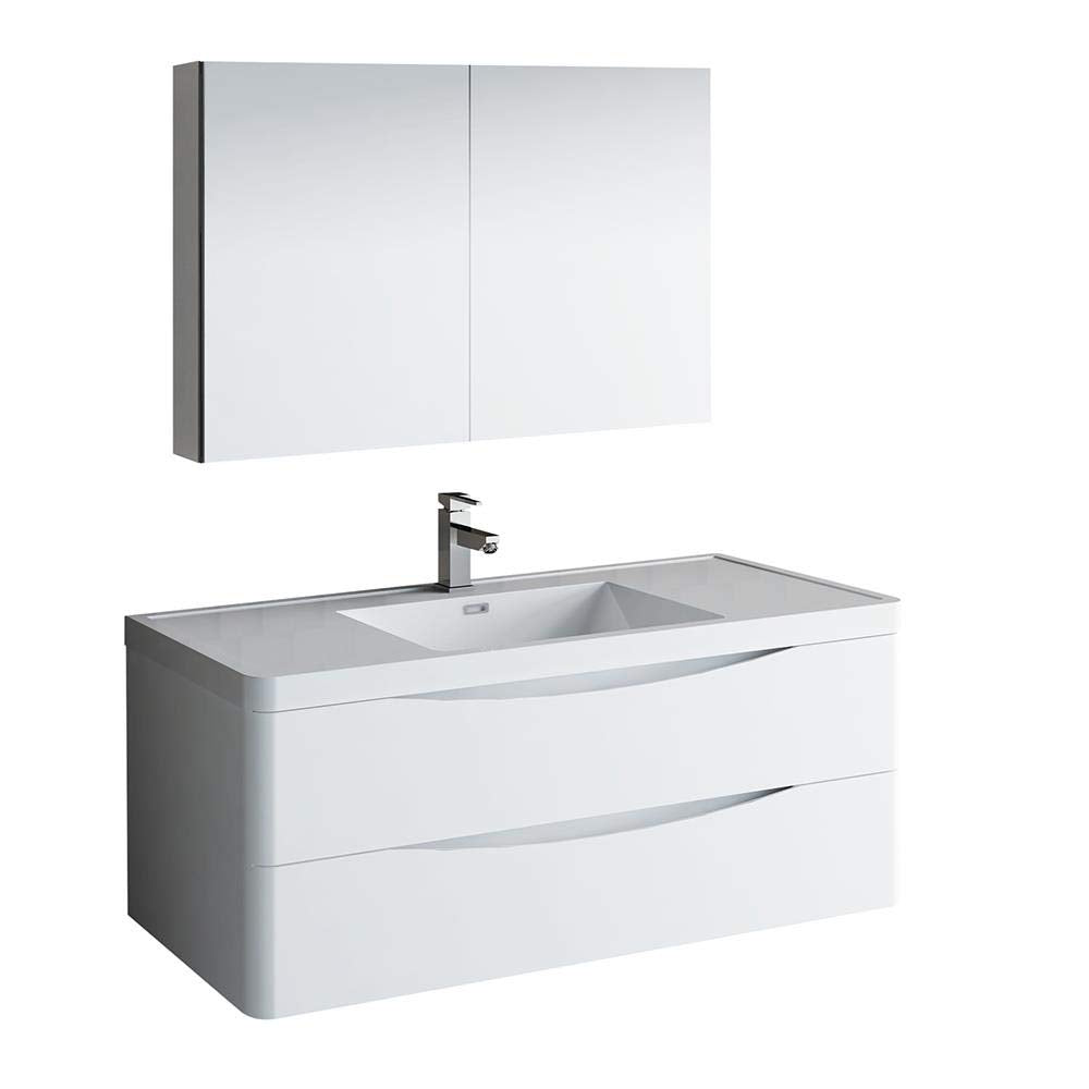 Fresca FVN9048WH Fresca Tuscany 48" Glossy White Wall Hung Modern Bathroom Vanity w/ Medicine Cabinet