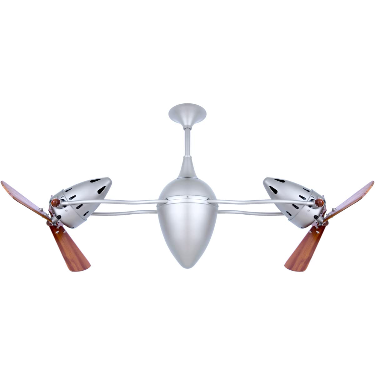 Matthews Fan AR-BN-WD Ar Ruthiane 360° dual headed rotational ceiling fan in brushed nickel with solid sustainable mahogany wood blades.