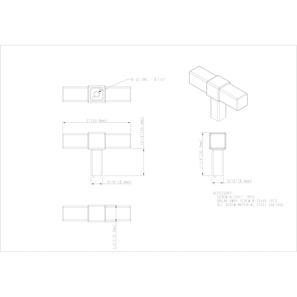 Jeffrey Alexander 293T-MB 2" Matte Black Zane Cabinet "T" Knob