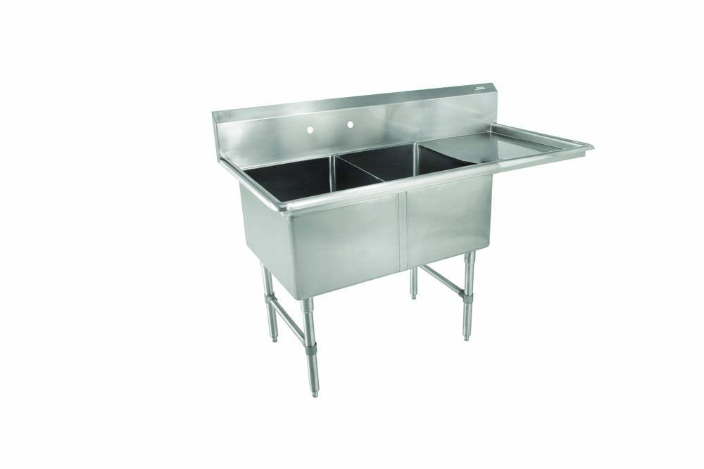 John Boos 2B16204-1D18R B Series 2 Compartment Stainless Steel Sink, 18" Right Hand Drain Board, 16" x 20" 14" Bowl