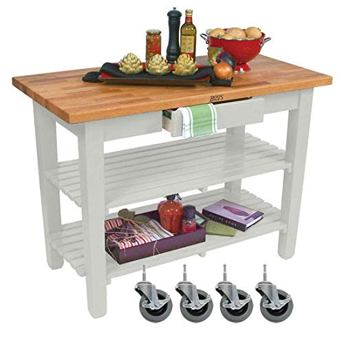 John Boos OC4825C-D-2S-AL Oak Table Block With 2 Shelves 1 Drawer, and Casters, 48" W x 25" D 35" H, Alabaster