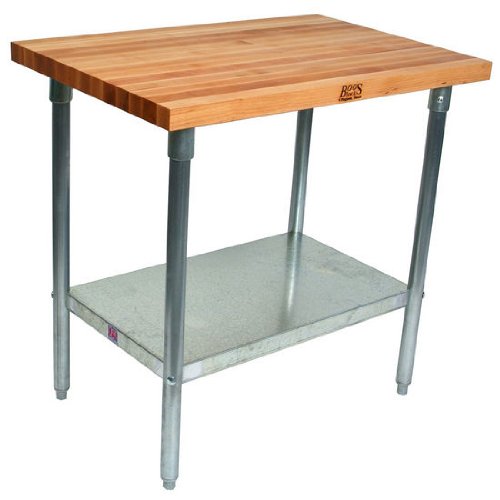 John Boos HNS08 Maple Top Work Table with Galvanized Steel Base and Adjustable Lower Shelf, 36" Long x 30" Wide 1-3/4" Thick