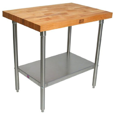 John Boos TNS04 Commercial Blended Maple Top Work Table w/Stainless Steel Base with Shelf, 72" W x 24" D 35-1/4"H, Oil Finish
