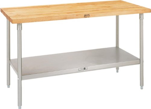 John Boos TNS04 Commercial Blended Maple Top Work Table w/Stainless Steel Base with Shelf, 72" W x 24" D 35-1/4"H, Oil Finish