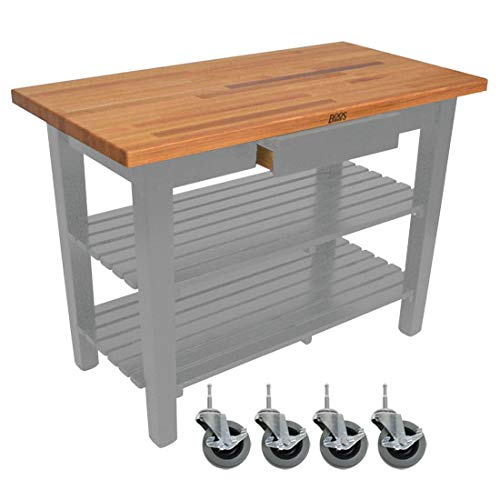 John Boos OC4825C-D-2S-UG Oak Table Block With 2 Shelves 1 Drawer, and Casters, 48" W x 25" D 35" H, Useful Gray