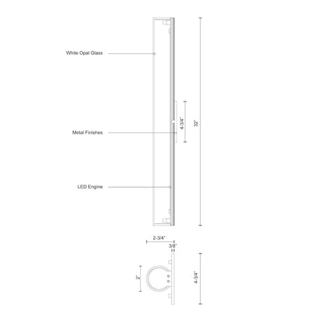 Kuzco WS8332-CH BUTE 32" WS Chrome 120V ELV LED 3000K 90CRI 41W