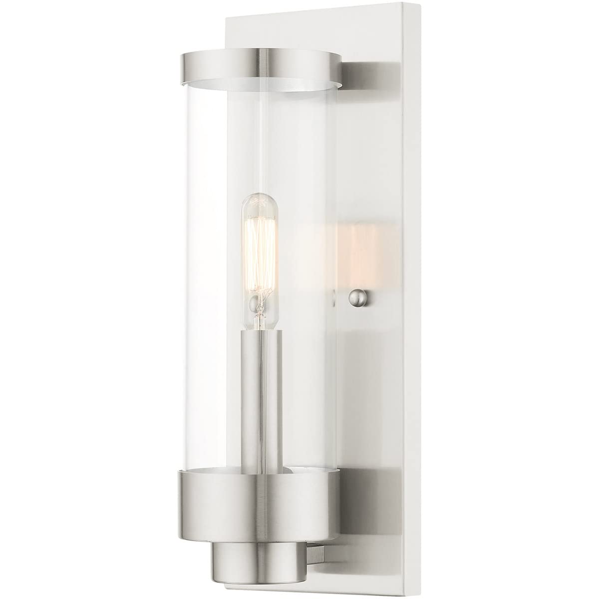 Livex Lighting 20721-91 Hillcrest - One Light Outdoor ADA Wall Lantern, Brushed Nickel Finish with Clear Glass