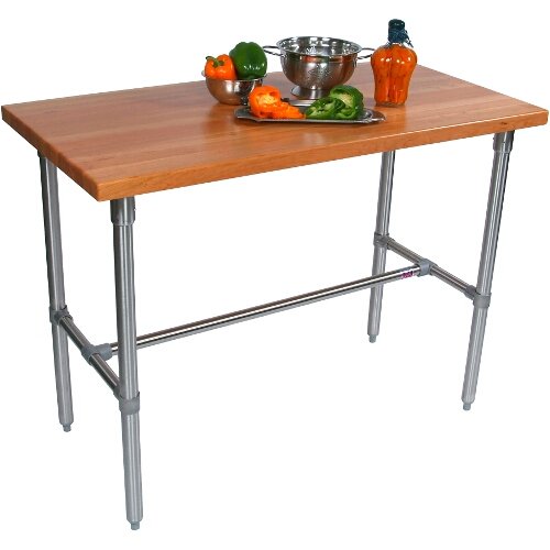 John Boos CHY-CUCKNB430 Cucina Classico Cherry Wood Edge Grain Work Table with Stainless Steel Legs, 30 x 36 Inch