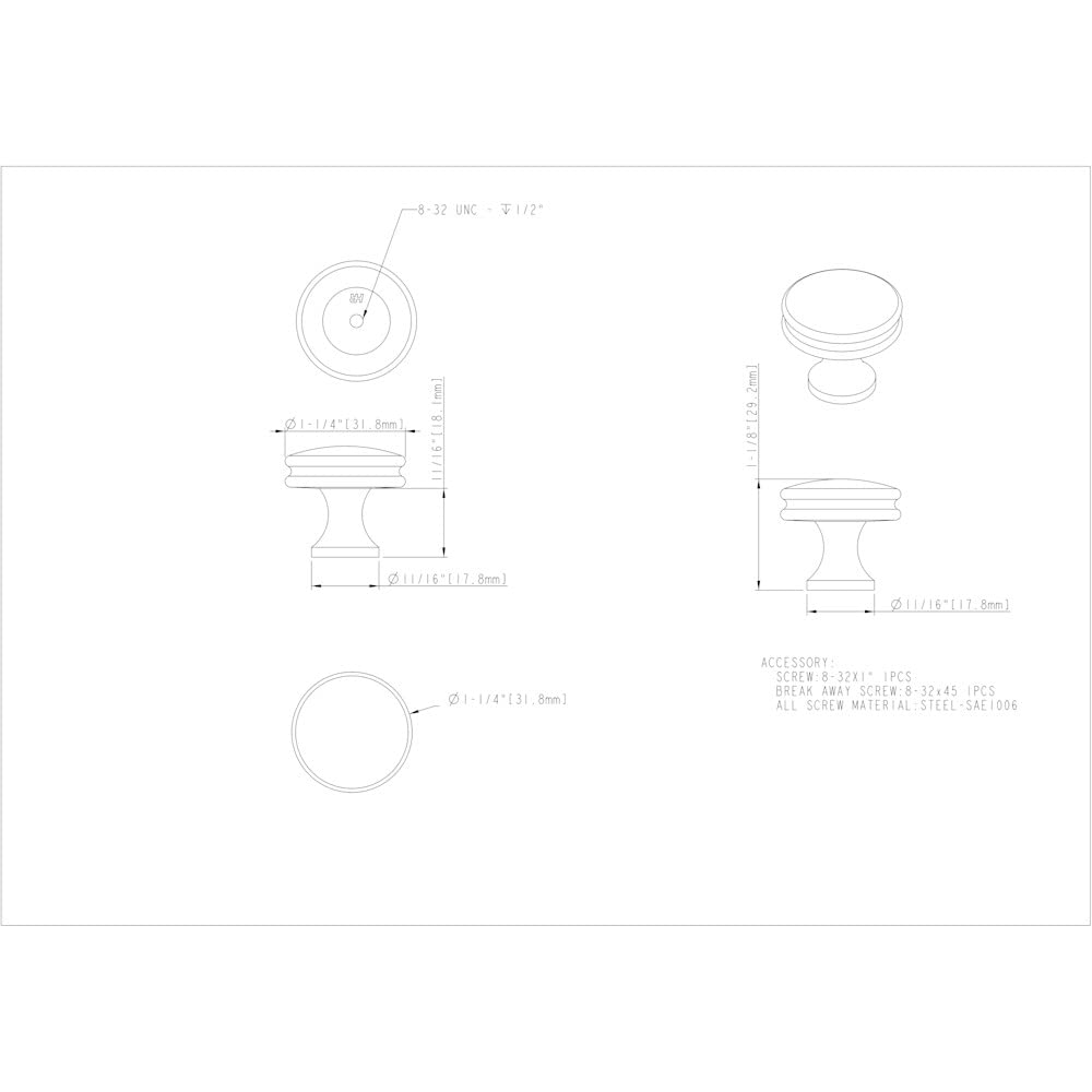 Jeffrey Alexander 445BNBDL 1-1/4" Diameter Brushed Pewter Marie Cabinet Knob