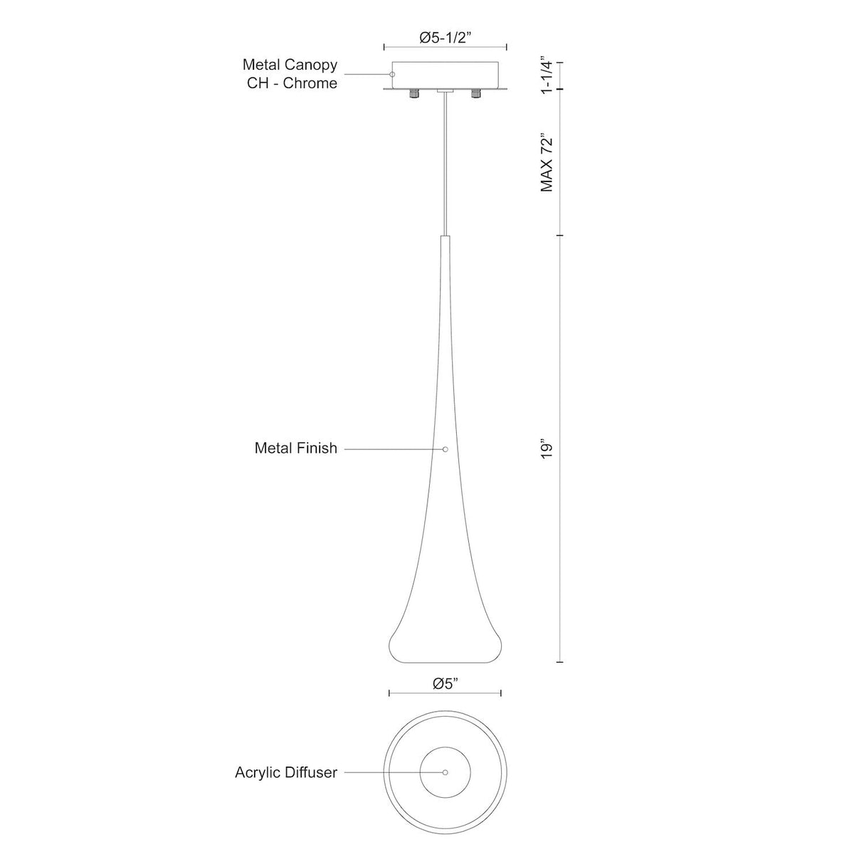 Kuzco 402601CH-LED BACH 5" 40 Chrome 120V ELV LED 3000K 90CRI 9W